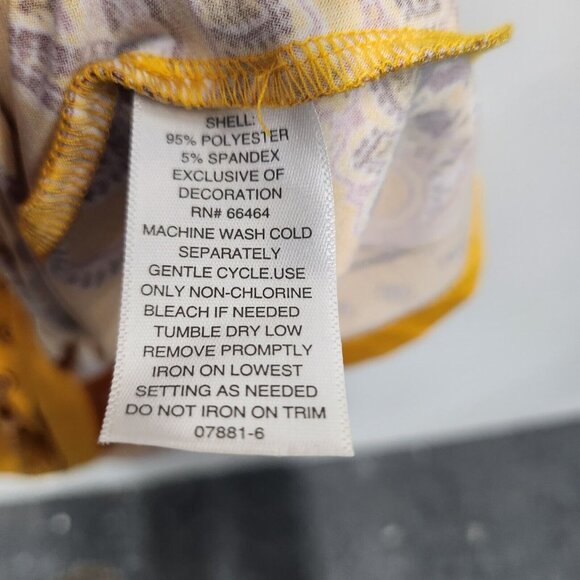 Liz Claiborne BOHO Shift Dress Women XL Yellow Paisley Keyhole Neck Sleeveless - Picture 6 of 7